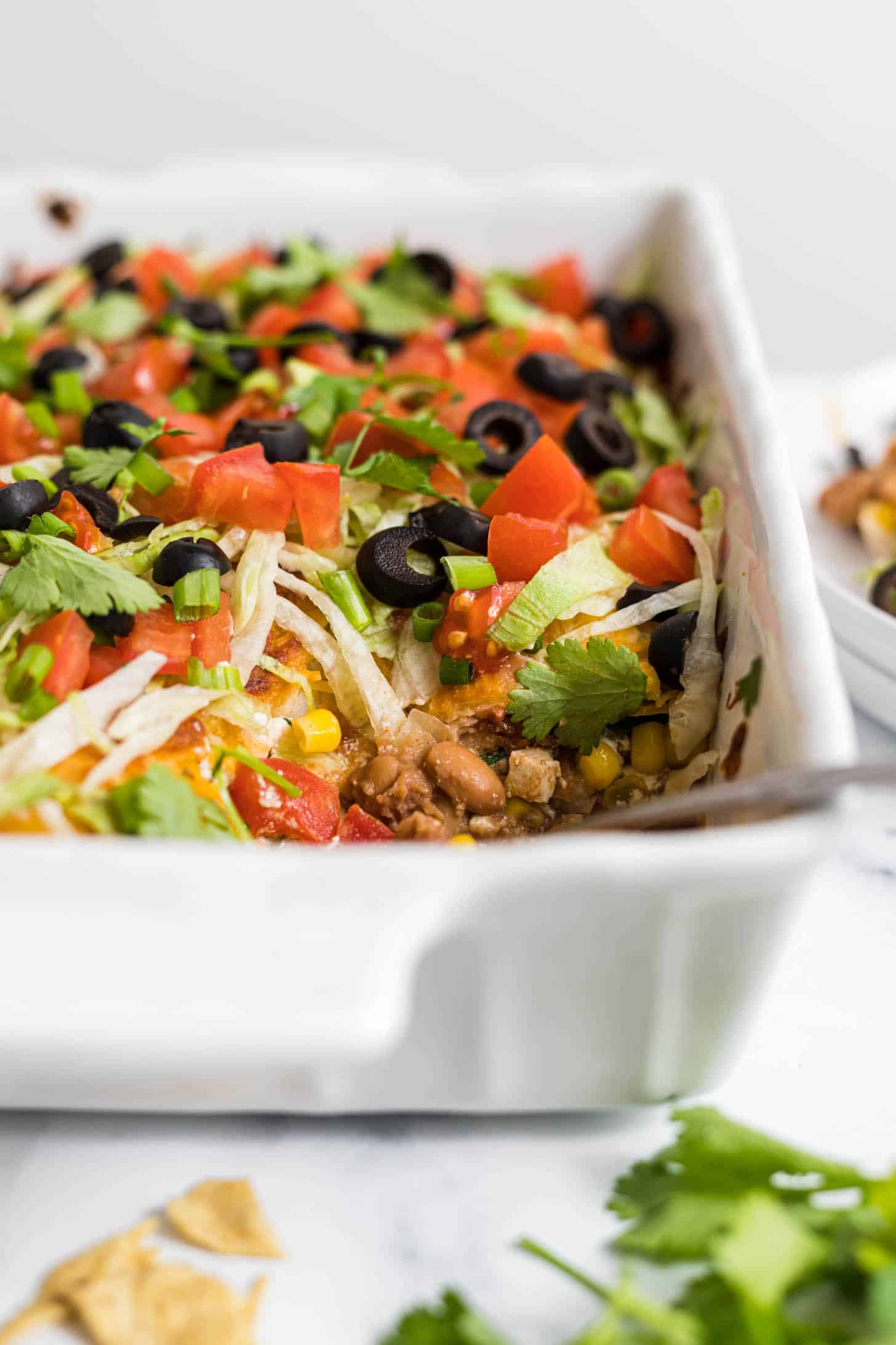 Looking for a healthy vegetarian taco casserole? Ours is loaded with fresh veggies and amazing taste!